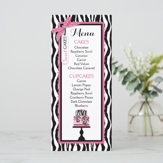 Kaart Zebra Print and Cake Bakery Menu (Staand voorkant)