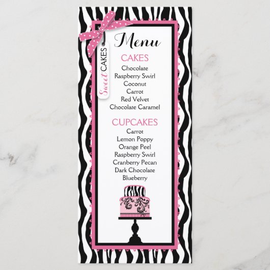 Kaart Zebra Print and Cake Bakery Menu (Voorkant)
