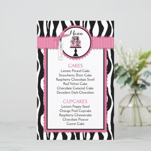 Kaart Zebra Print and Cake Bakery Menu (Staand voorkant)