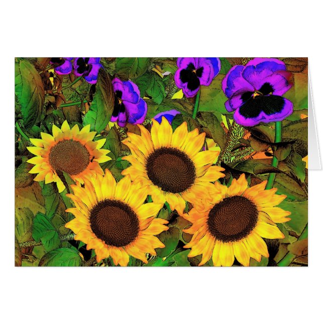 Kaart Zonnebloemen En Viooltjes (Voorkant Horizontaal)