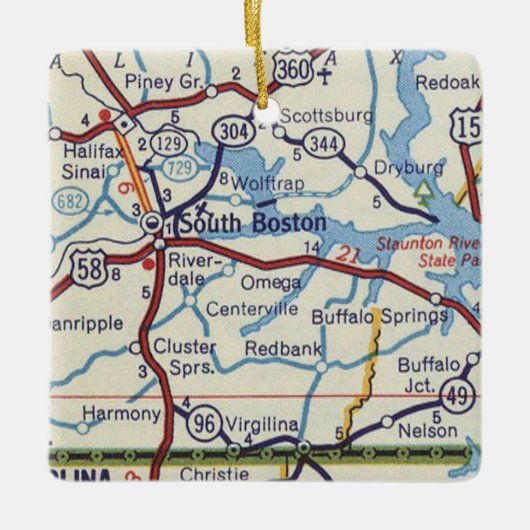  kaart Zuid-Boston VA Keramisch Ornament (Voorkant)