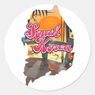 Kaart Zuid-Korea Ronde Sticker