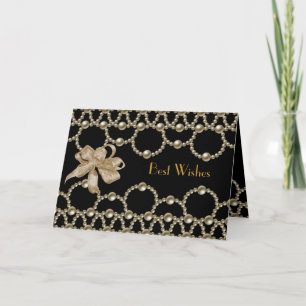 Kaart Zwarte Parels Strik Beste Wensen of Verjaard