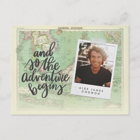 kaartavontuur begint uniek afstuderen uitnodiging briefkaart (Voorkant)