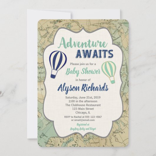  kaartavontuur wacht op uitnodiging van baby showe (Voorkant)