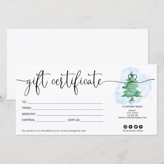 Kaartcertificaat kerstboomcadeaukaart toevoegen lo (Voorkant / Achterkant)