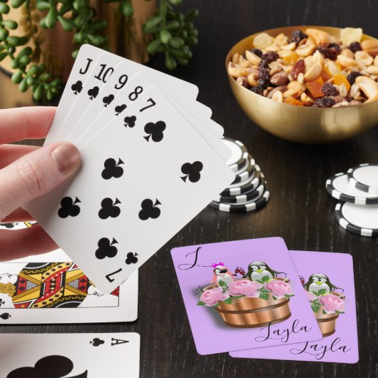 Kaartdeck Penguin Paarse wijnroze rozen Pokerkaarten (Insitu)