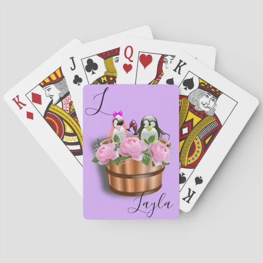 Kaartdeck Penguin Paarse wijnroze rozen Pokerkaarten (Achterkant)