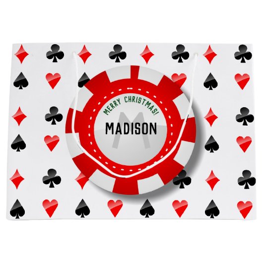 Kaarten afspelen met monogrammatisch pokerchip large cadeautasje (Voorkant)