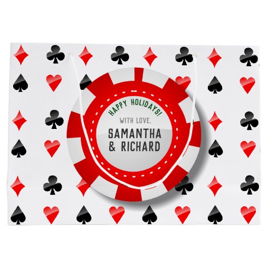 Kaarten afspelen met monogrammatisch pokerchip large cadeautasje (Achterkant)