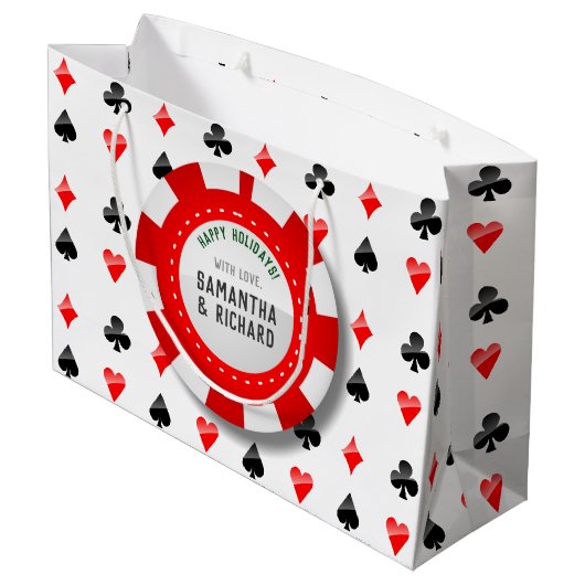 Kaarten afspelen met monogrammatisch pokerchip large cadeautasje (Achterkant Gekanteld)
