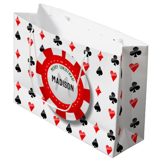 Kaarten afspelen met monogrammatisch pokerchip large cadeautasje (Voorkant Gekanteld)