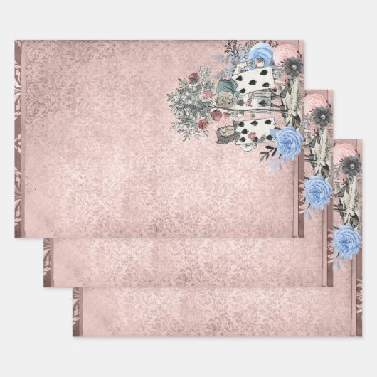 Kaarten afspelen van Alice in Wonderland Roze Craf Inpakpapier Vel (Set)