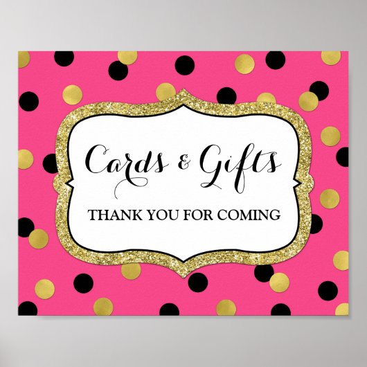 Kaarten Cadeaus Bord Roze Zwart Goud Confetti Poster (Voorkant)