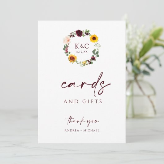 Kaarten & Cadeaus Bruiloft Shower Bord Sunflowers (Staand voorkant)