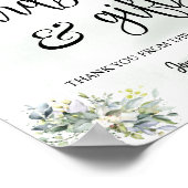 Kaarten & cadeaus bruiloftreceptie eucalyptus bord poster (Hoek)