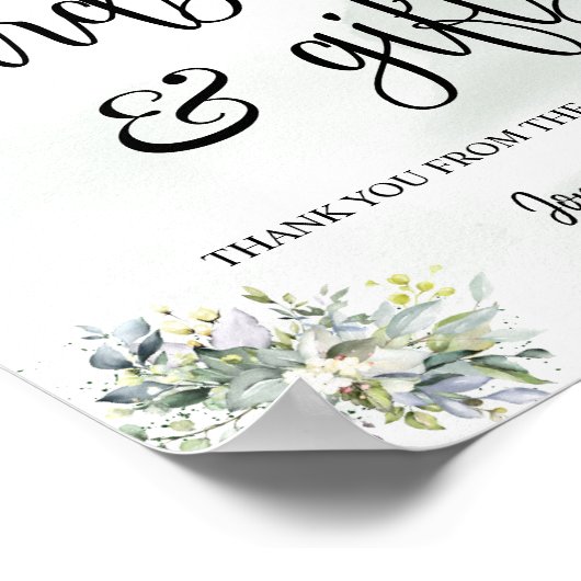 Kaarten & cadeaus bruiloftreceptie eucalyptus bord poster (Hoek)