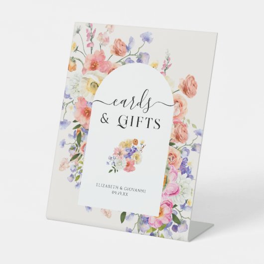 Kaarten & Cadeaus | Floral Boho Wedding Reclamebord Met Voetstuk (Voorkant)
