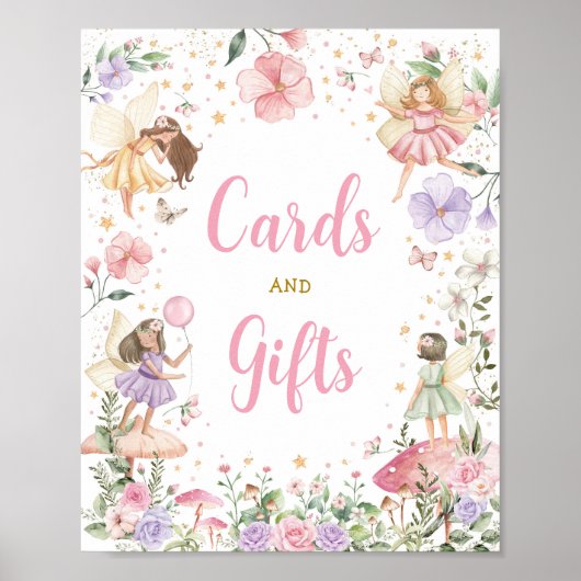 Kaarten & Cadeaus Floral Fairy Garden Verjaardagst Poster (Voorkant)