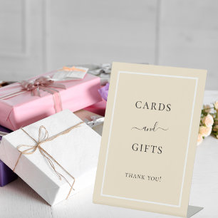 Kaarten cadeaus goud feest beige crème reclamebord met voetstuk