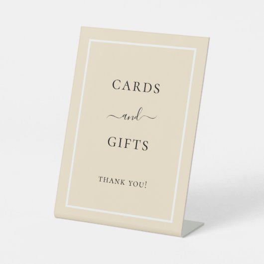 Kaarten Cadeaus Goud Party Beige Cream Reclamebord Met Voetstuk (Voorkant)