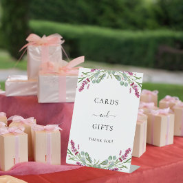 Kaarten cadeaus lavendel roze bloemen groen reclamebord met voetstuk