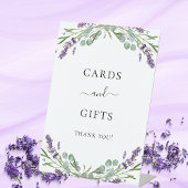 Kaarten cadeaus lavender violet florale eucalyptus reclamebord met voetstuk