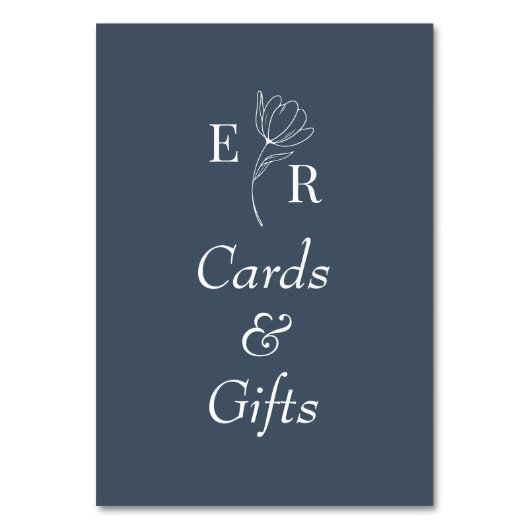Kaarten & Cadeaus Leisteenblauwe Bloemige Monogram (Voorkant)