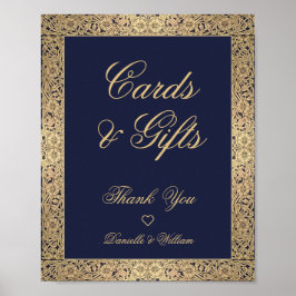 Kaarten & Cadeaus Marineblauw Gouden Rozen Elegant Poster