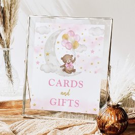 Kaarten & Cadeaus Moon Teddybeer Roze Gouden Ballo Poster