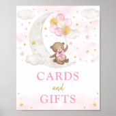 Kaarten & Cadeaus Moon Teddybeer Roze Gouden Ballo Poster (Voorkant)