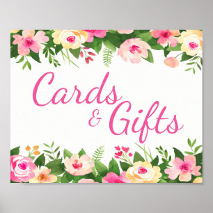 Kaarten Cadeaus Roze Aquarel Bloemachtige Bruiloft Poster