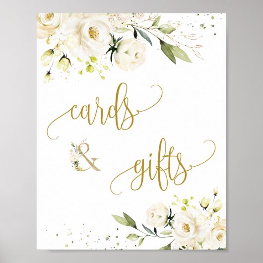 Kaarten & Cadeaus Script Sign Witte Rozen Loof Poster (Voorkant)