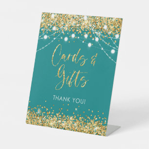 Kaarten & Cadeaus Teal Gouden Sokkel Bordje Reclamebord Met Voetstuk