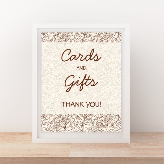 Kaarten & Cadeaus Warm Bruin Bloemendecor Handgesc Poster