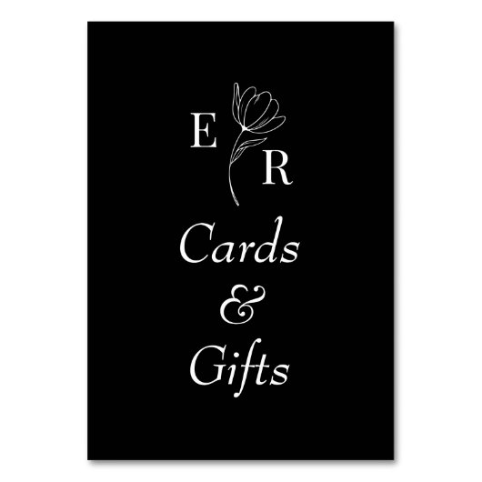 Kaarten & Cadeaus Zwarte Bloemrijke Monogram Tafel (Voorkant)
