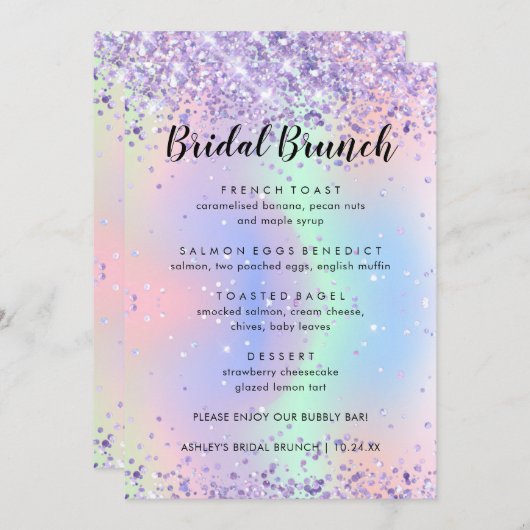 Kaarten Elegant Glitter Sparkly Bridal Brunch Menu (Voorkant / Achterkant)