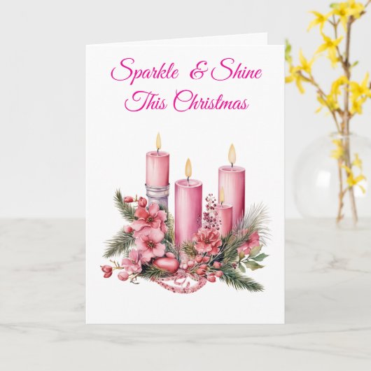 Kaarten-"Elegant Roze Kerst Kaarten Collectie" (Gele Bloem)