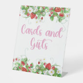 Kaarten en cadeaubonnen | Aardbei-Baby shower Reclamebord Met Voetstuk (Voorkant)