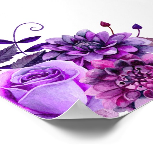 Kaarten en cadeaubonnen bruiloft Paars bloemen pos Poster (Hoek)