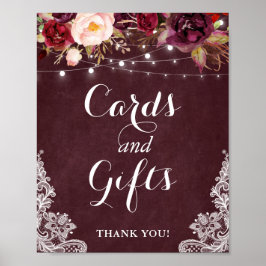 Kaarten en cadeaubonnen | Burgundy Floral Lights L Poster