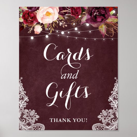 Kaarten en cadeaubonnen | Burgundy Floral Lights L Poster (Voorkant)