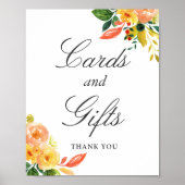 Kaarten en cadeaubonnen | Waterverf Peach Floral Poster (Voorkant)