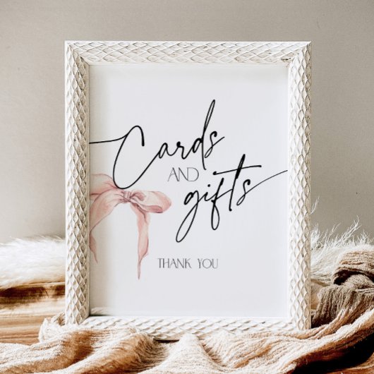 Kaarten en Cadeaubordje met blush roze strik Reclamebord Met Voetstuk