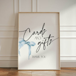 Kaarten en Cadeaubordje met stoffige blauwe strik Reclamebord Met Voetstuk