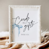 Kaarten en Cadeaubordje met stoffige blauwe strik Reclamebord Met Voetstuk