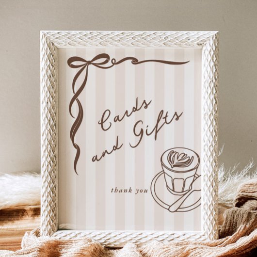 Kaarten en cadeaus Bebe Cafe Bruine Strik Handgete Poster