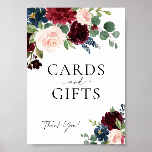 Kaarten en Cadeaus Boho Bloem Burgundy Trouwbord  Poster (Voorkant)