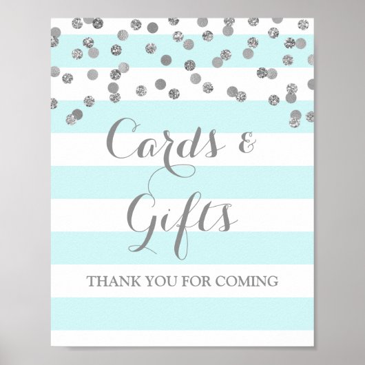 Kaarten en cadeaus bord blauwe strepen zilver conf poster (Voorkant)