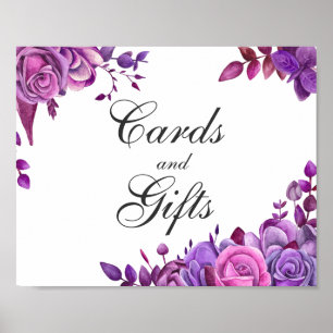 Kaarten en cadeaus bord. Roze en paarse trouwdag Poster